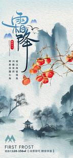 霜降国风水墨节气海报