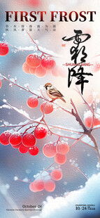 霜降节气国风插画海报