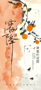 霜降节气国风柿子海报