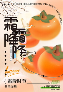 霜降柿子节气主题海报
