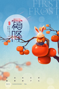 霜降节气柿子创意海报