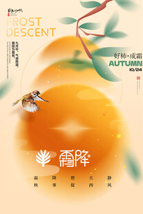 霜降柿子节气创意海报