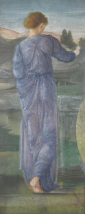 蓝衣女子背影油画
