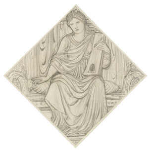 古典女性坐姿线描版画
