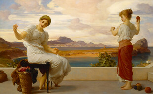 古典海滨仕女油画