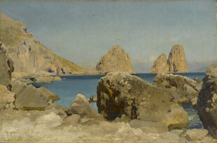 海岸岩石风景油画