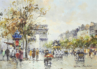 雨后城市街景水彩画