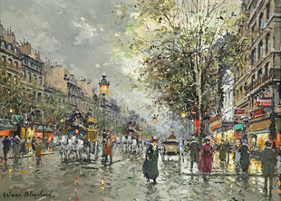 巴黎雨后街景油画