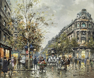 巴黎雨后街景油画