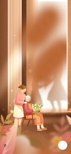 窗边母女温馨相伴插画