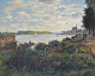 河畔花园风景油画
