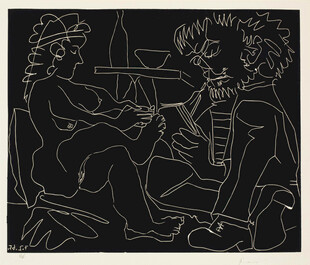 黑白线刻劳作人物版画