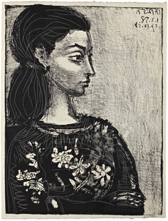 复古女性侧面肖像版画