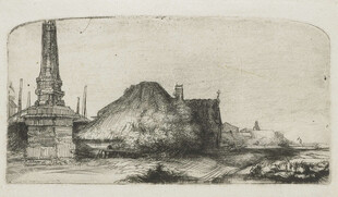 复古水岸风景版画