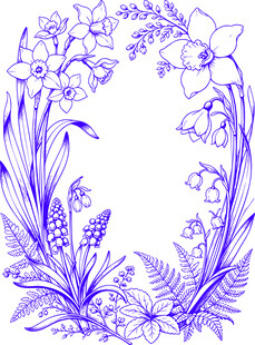 蓝色手绘花卉装饰边框