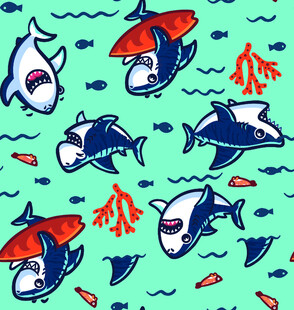 卡通虎鲸海洋无缝纹样
