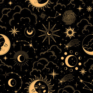 黑金复古星月无缝图案
