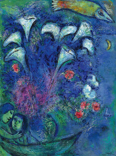 梦幻蓝调花卉油画