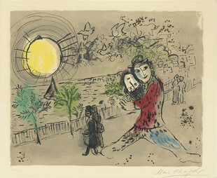 月夜母子写意版画