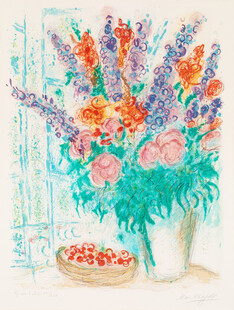窗边瓶花静物水彩画