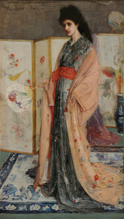 古典和服女子肖像油画