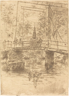 复古素描水乡古桥风景