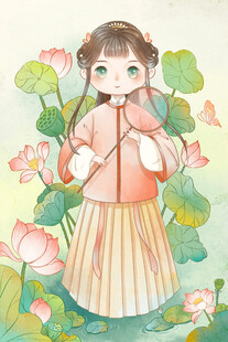 荷塘边古风汉服少女