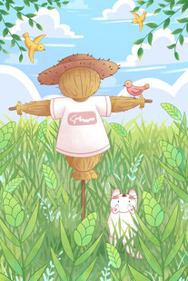 清新田野稻草人插画