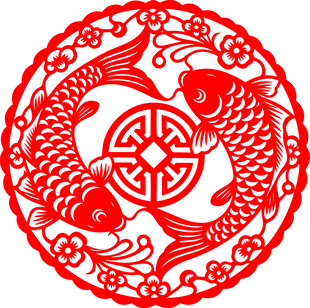 双鱼贺寿剪纸纹样