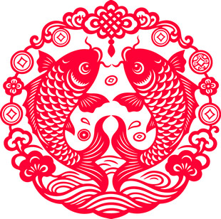传统双鱼吉祥剪纸纹样