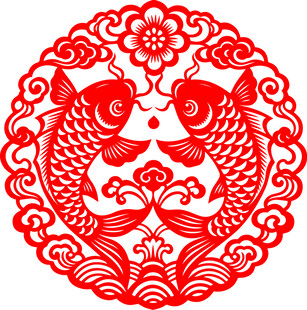 传统双鱼吉祥剪纸纹样