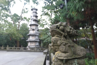 古塔旁石狮子古建景观