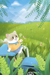 萌猫春日户外出游插画