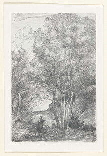 黑白林间风景版画