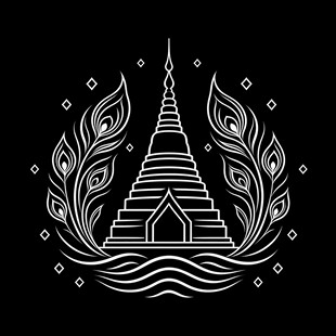 泰式佛塔线描装饰图案