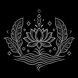 黑底线描莲花装饰图案