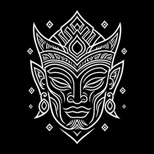 复古泰式神像面具线稿