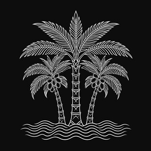 线描椰树海岛装饰图案