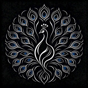 精美线描孔雀装饰图案