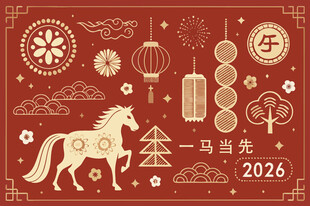 2026马年新春红金纹样
