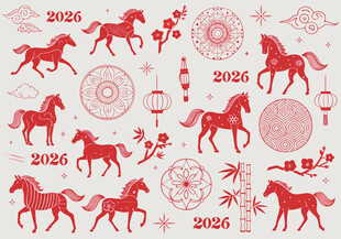 2026马年新春剪纸纹样