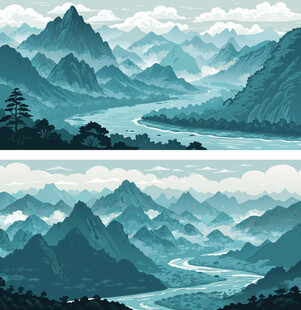 国风山水风景插画