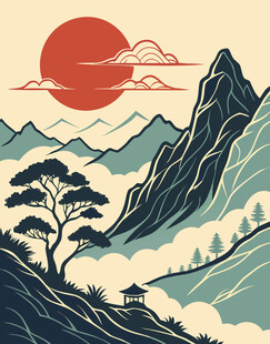 日式浮世绘山水风景