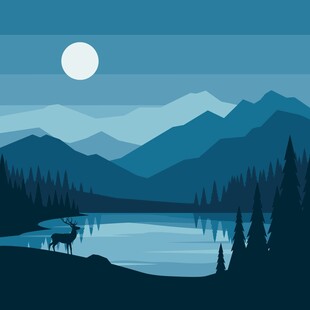 月夜山水插画
