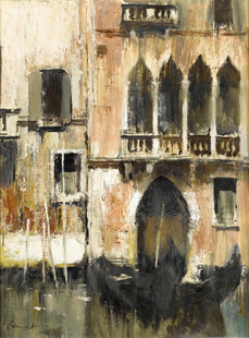 威尼斯水岸建筑油画