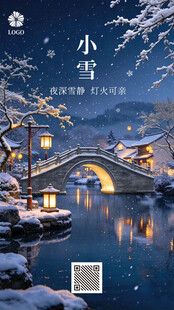 小雪节气水乡雪景海报