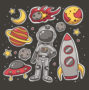 可爱卡通太空元素贴纸
